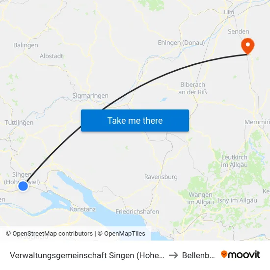 Verwaltungsgemeinschaft Singen (Hohentwiel) to Bellenberg map