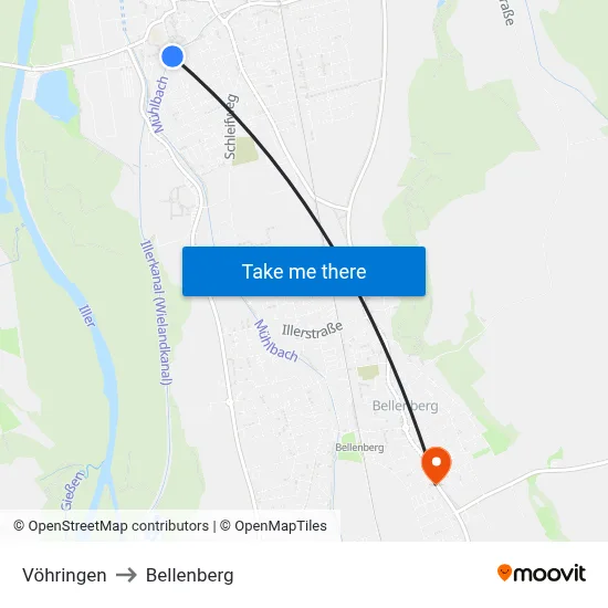 Vöhringen to Bellenberg map