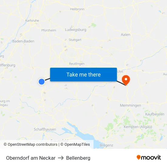 Oberndorf am Neckar to Bellenberg map