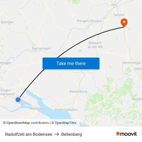 Radolfzell am Bodensee to Bellenberg map
