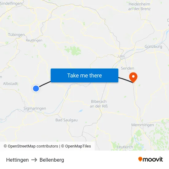 Hettingen to Bellenberg map