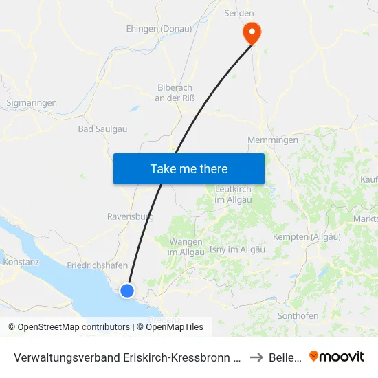 Verwaltungsverband Eriskirch-Kressbronn am Bodensee-Langenargen to Bellenberg map