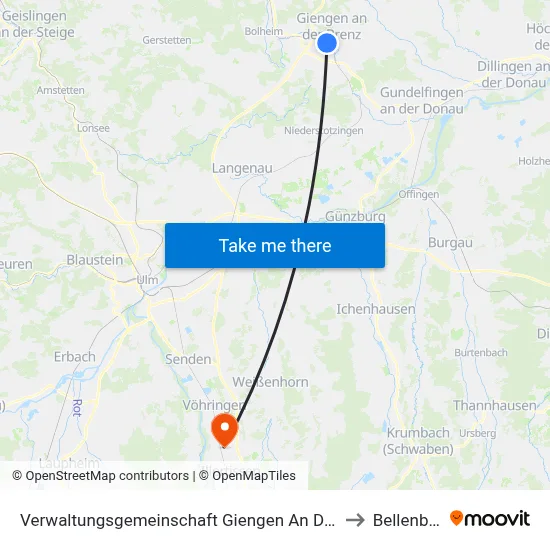 Verwaltungsgemeinschaft Giengen An Der Brenz to Bellenberg map