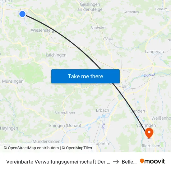 Vereinbarte Verwaltungsgemeinschaft Der Stadt Weilheim An Der Teck to Bellenberg map
