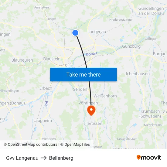 Gvv Langenau to Bellenberg map