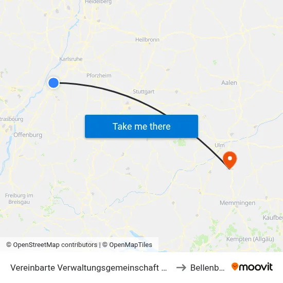 Vereinbarte Verwaltungsgemeinschaft Rastatt to Bellenberg map