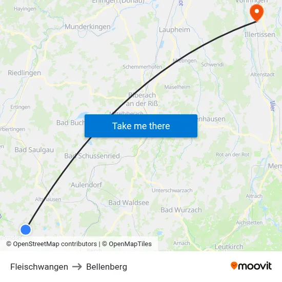 Fleischwangen to Bellenberg map