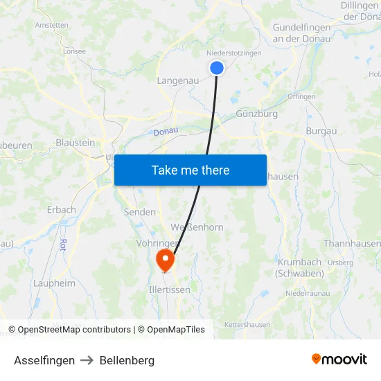 Asselfingen to Bellenberg map