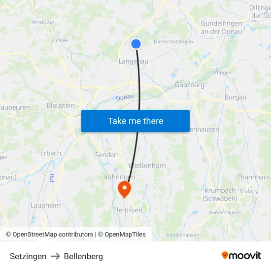 Setzingen to Bellenberg map