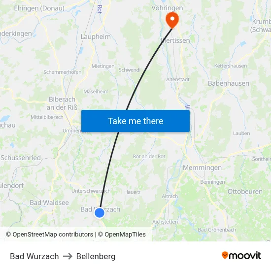 Bad Wurzach to Bellenberg map