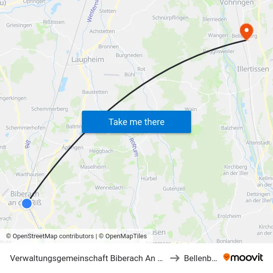 Verwaltungsgemeinschaft Biberach An Der Riß to Bellenberg map