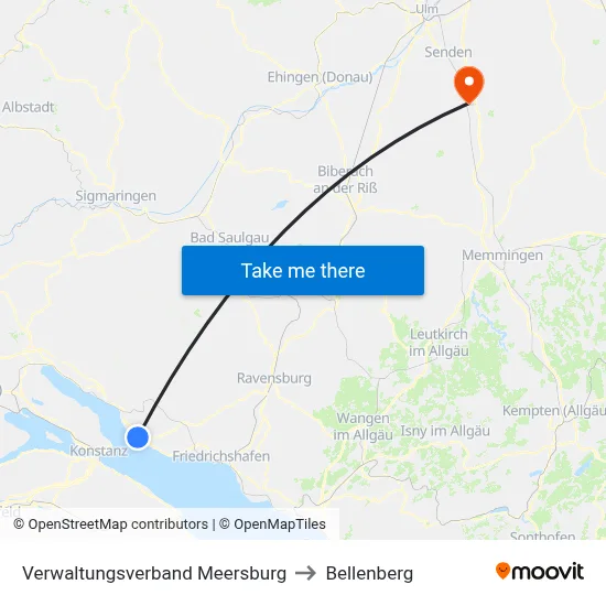 Verwaltungsverband Meersburg to Bellenberg map