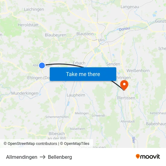 Allmendingen to Bellenberg map