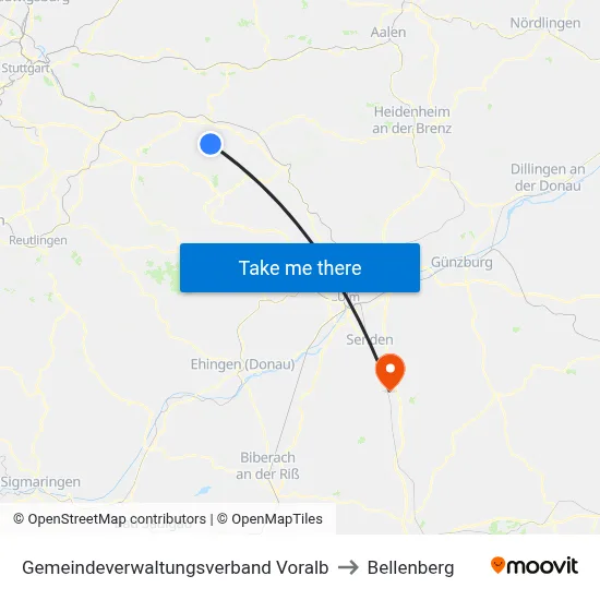 Gemeindeverwaltungsverband Voralb to Bellenberg map