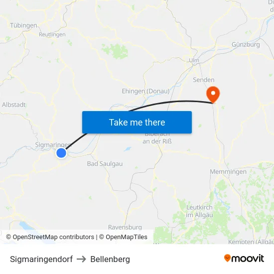Sigmaringendorf to Bellenberg map