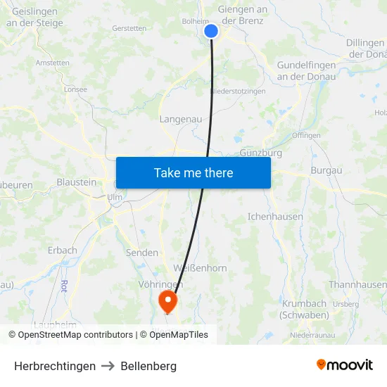 Herbrechtingen to Bellenberg map