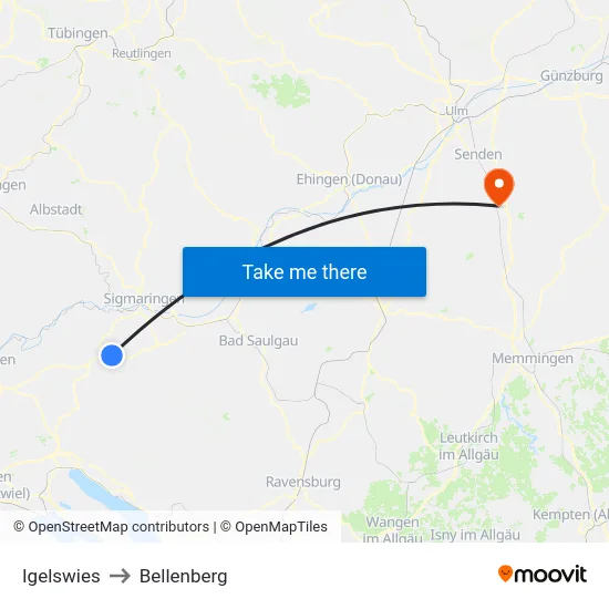Igelswies to Bellenberg map