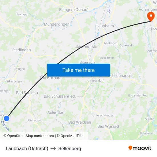 Laubbach (Ostrach) to Bellenberg map