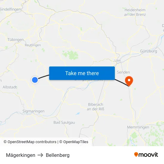 Mägerkingen to Bellenberg map