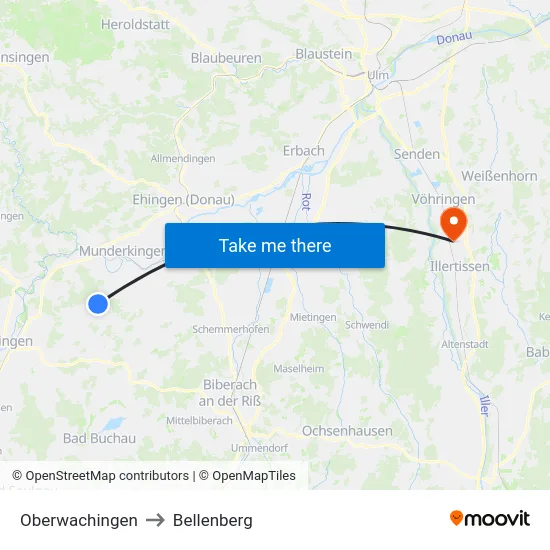 Oberwachingen to Bellenberg map