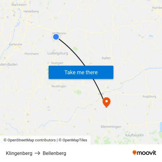 Klingenberg to Bellenberg map