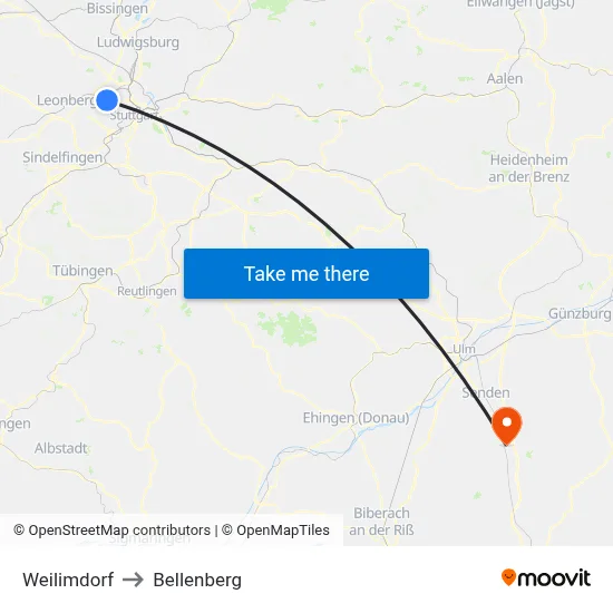 Weilimdorf to Bellenberg map