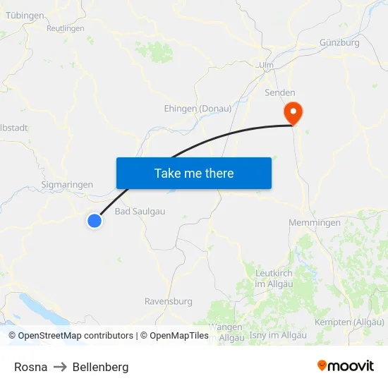 Rosna to Bellenberg map