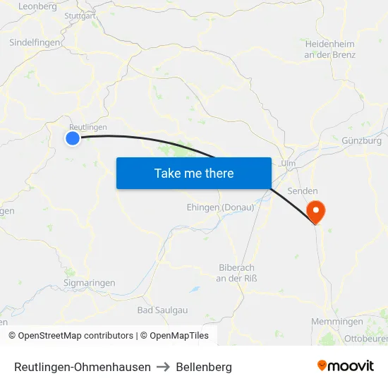 Reutlingen-Ohmenhausen to Bellenberg map
