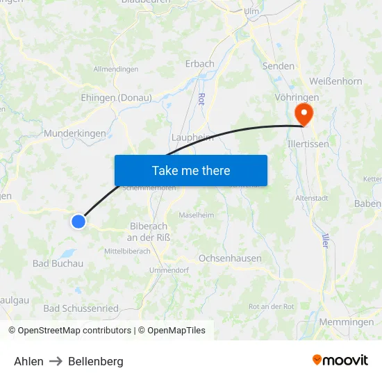 Ahlen to Bellenberg map
