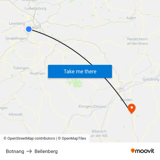 Botnang to Bellenberg map