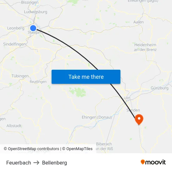 Feuerbach to Bellenberg map