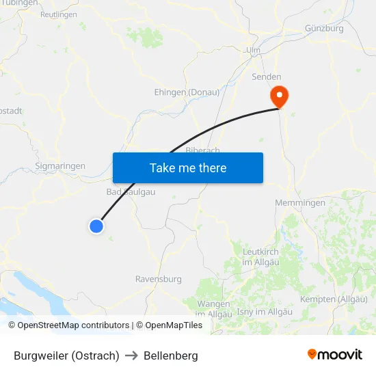 Burgweiler (Ostrach) to Bellenberg map