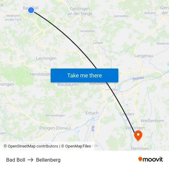 Bad Boll to Bellenberg map