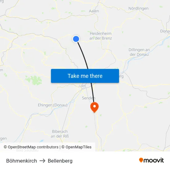 Böhmenkirch to Bellenberg map