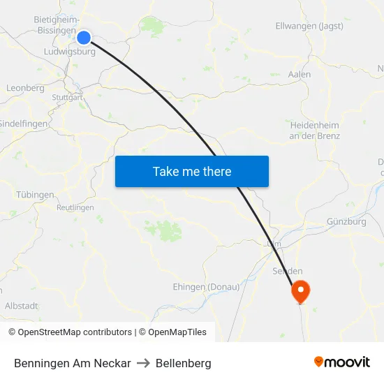Benningen Am Neckar to Bellenberg map