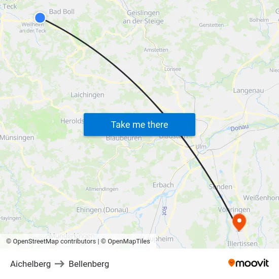 Aichelberg to Bellenberg map