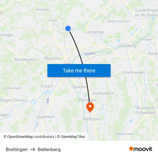 Breitingen to Bellenberg map