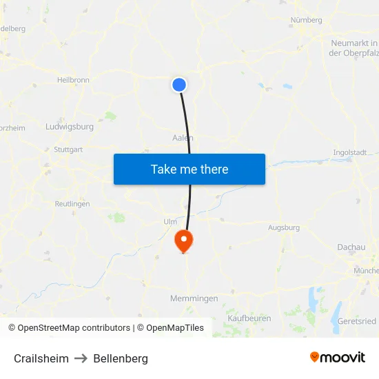 Crailsheim to Bellenberg map