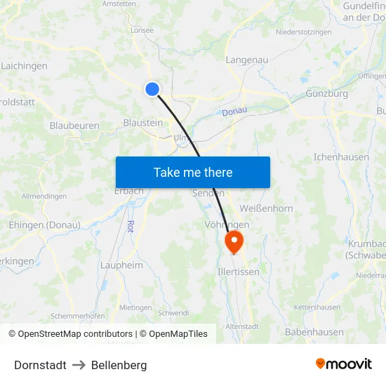 Dornstadt to Bellenberg map