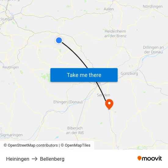 Heiningen to Bellenberg map