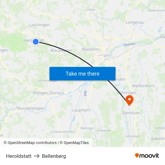 Heroldstatt to Bellenberg map