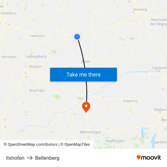 Ilshofen to Bellenberg map