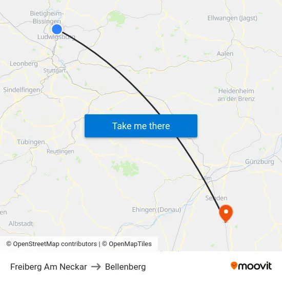 Freiberg Am Neckar to Bellenberg map
