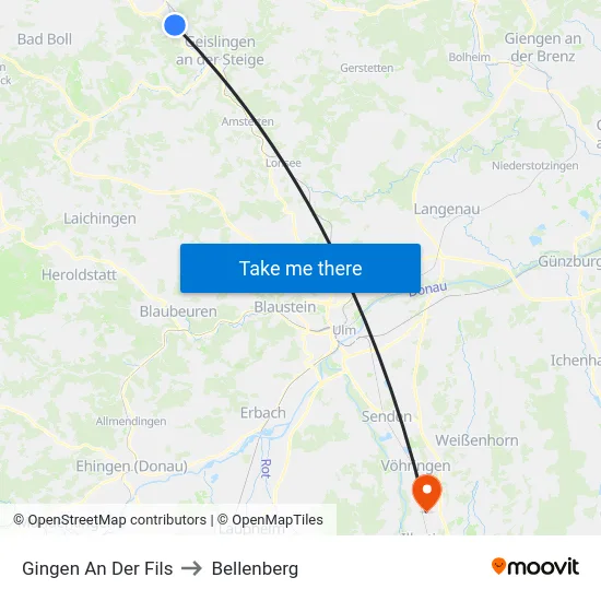 Gingen An Der Fils to Bellenberg map