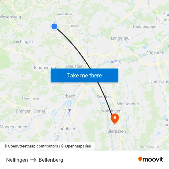 Nellingen to Bellenberg map