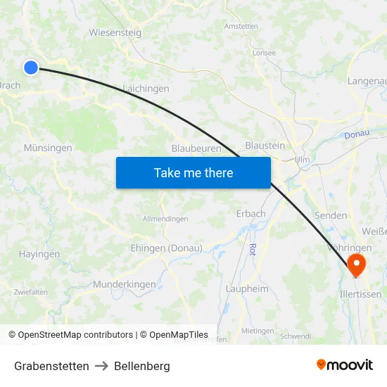 Grabenstetten to Bellenberg map