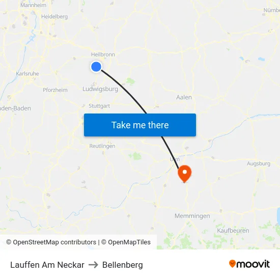 Lauffen Am Neckar to Bellenberg map