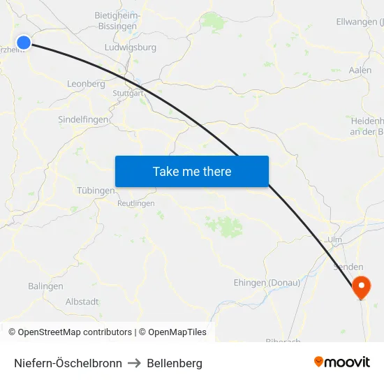 Niefern-Öschelbronn to Bellenberg map