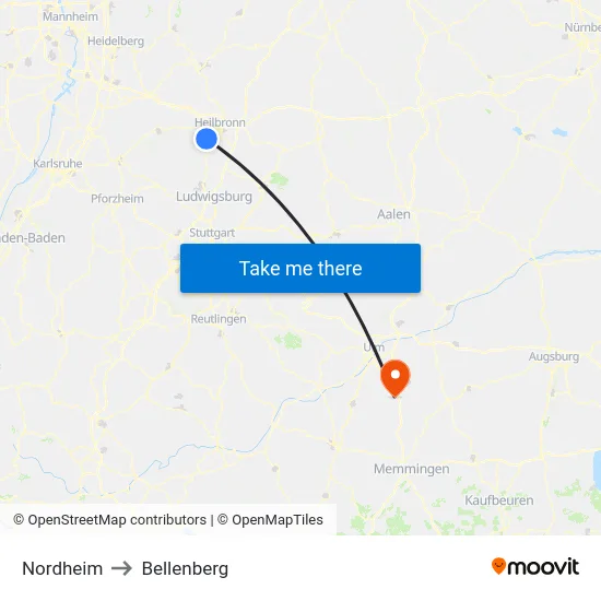Nordheim to Bellenberg map