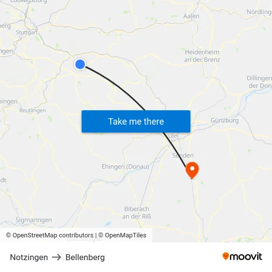 Notzingen to Bellenberg map